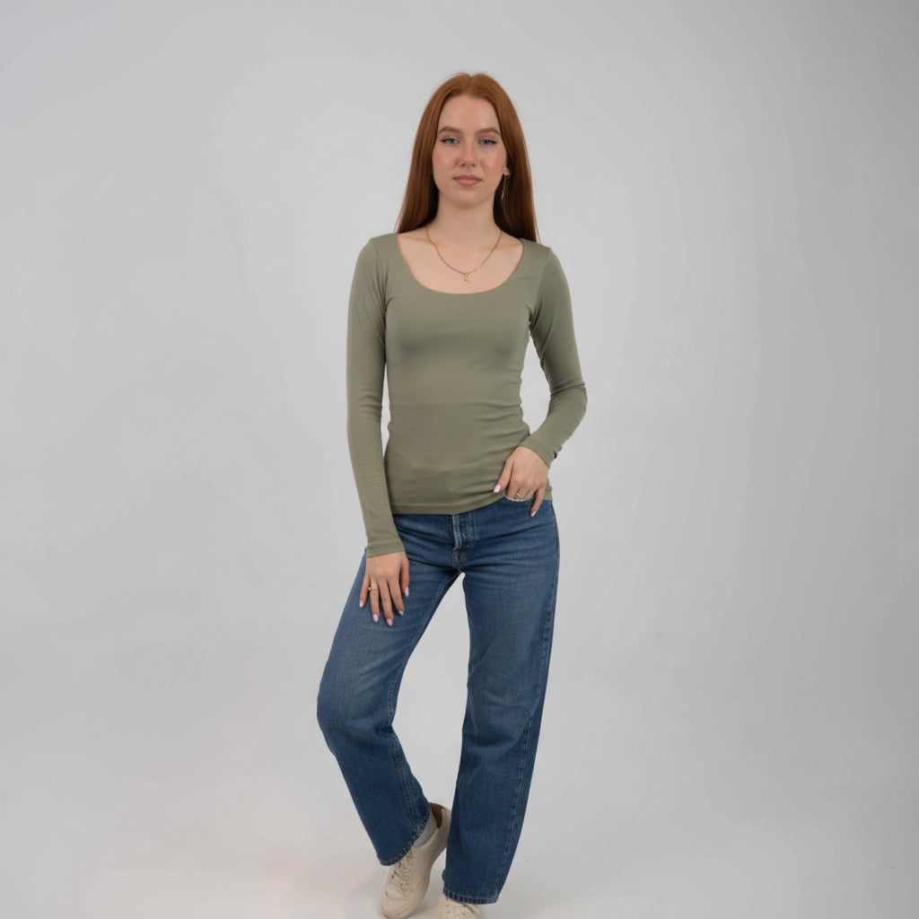 Deep Round Long Sleeve Top