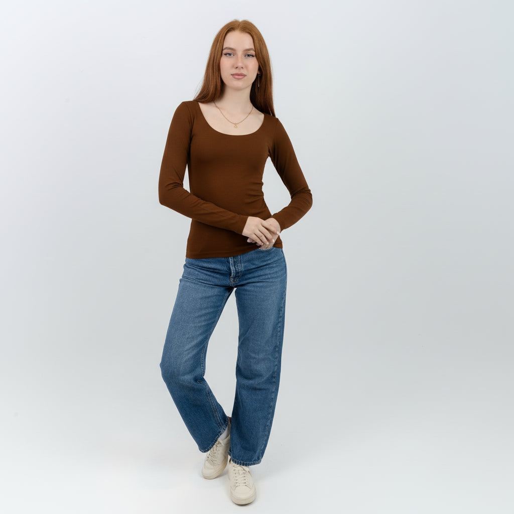 Deep Round Long Sleeve Top