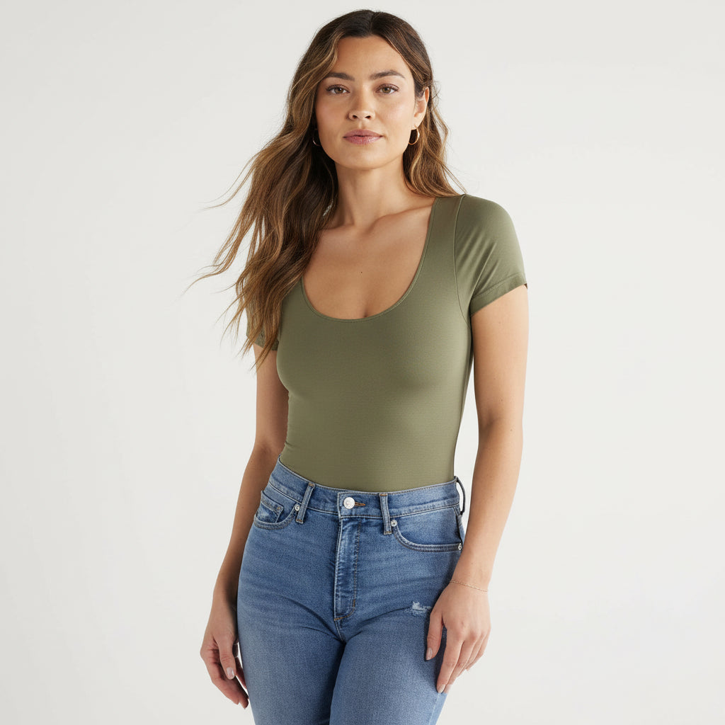 Deep Round Short Sleeve Top