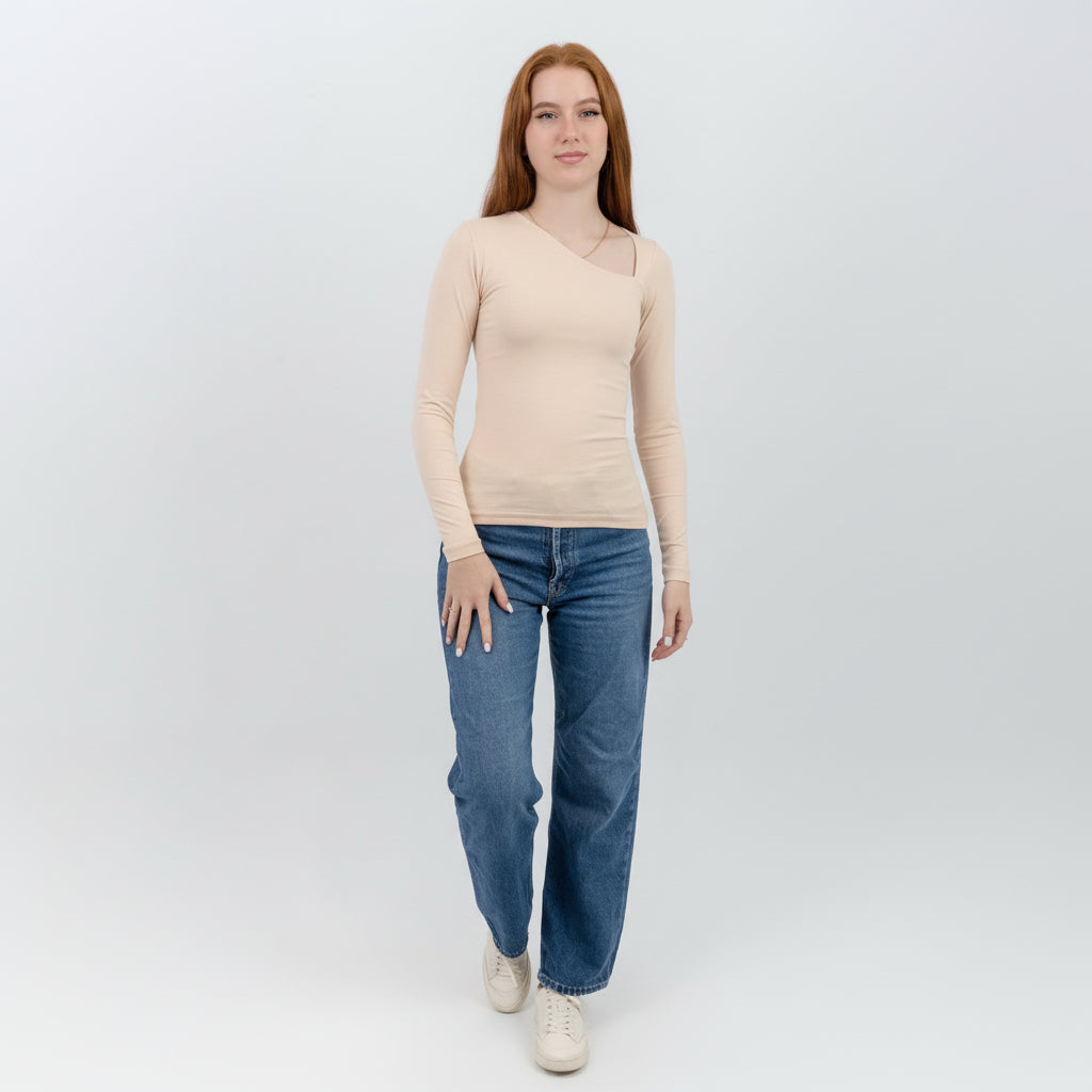 slashed shoulder long sleeve top