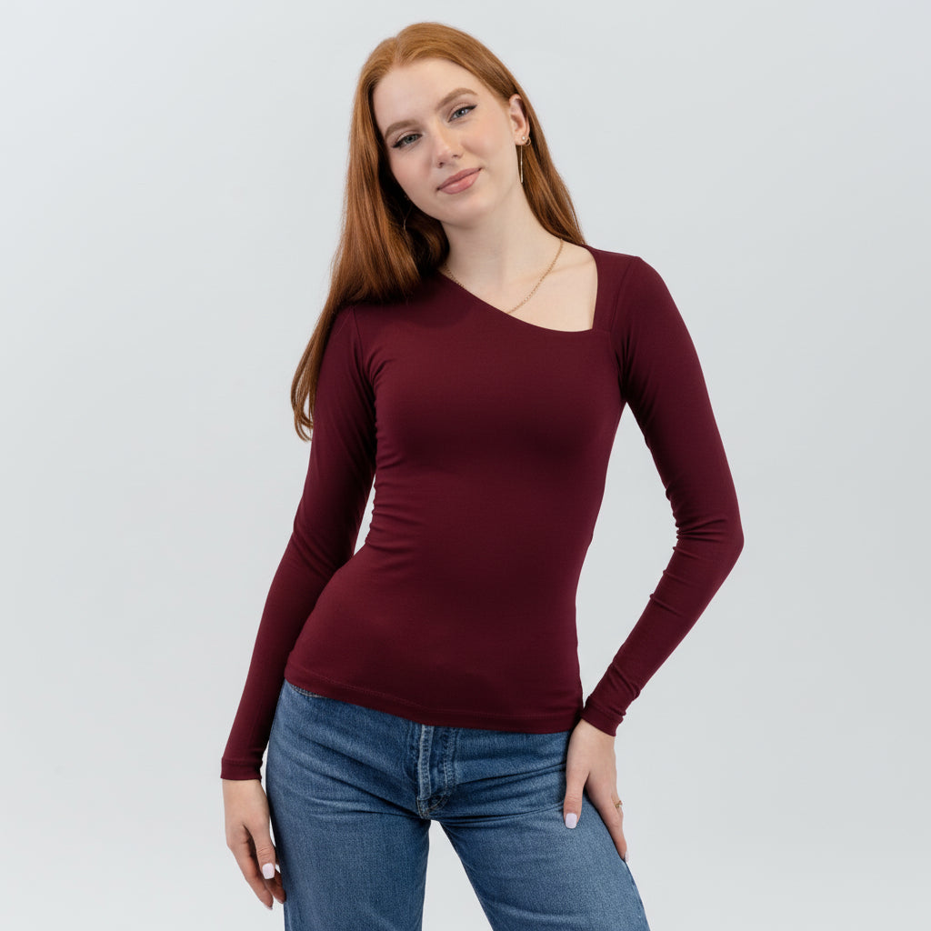 slashed shoulder long sleeve top