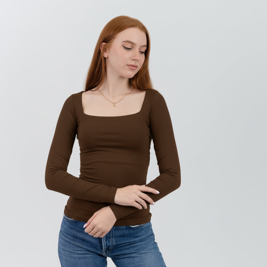 Square Neck Long Sleeve Top