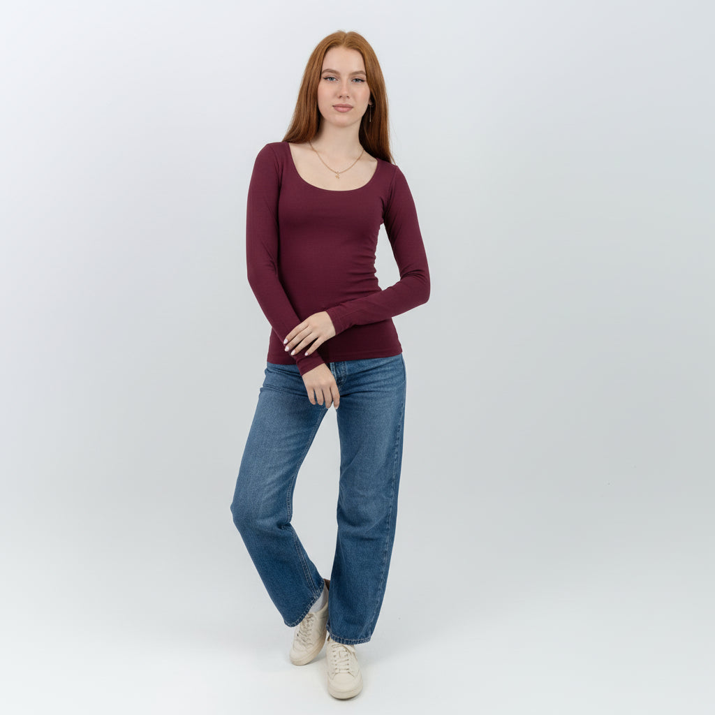 Deep Round Long Sleeve Top