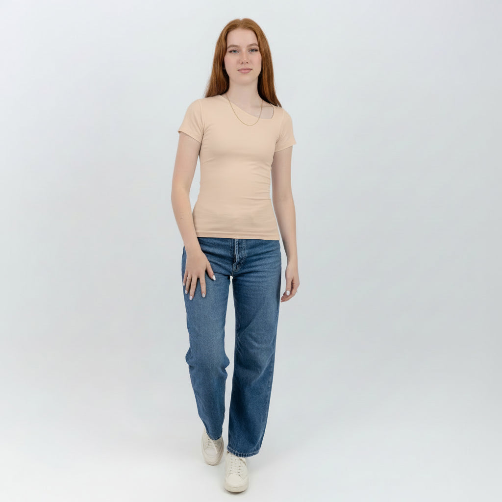 slashed shoulder Short sleeve top