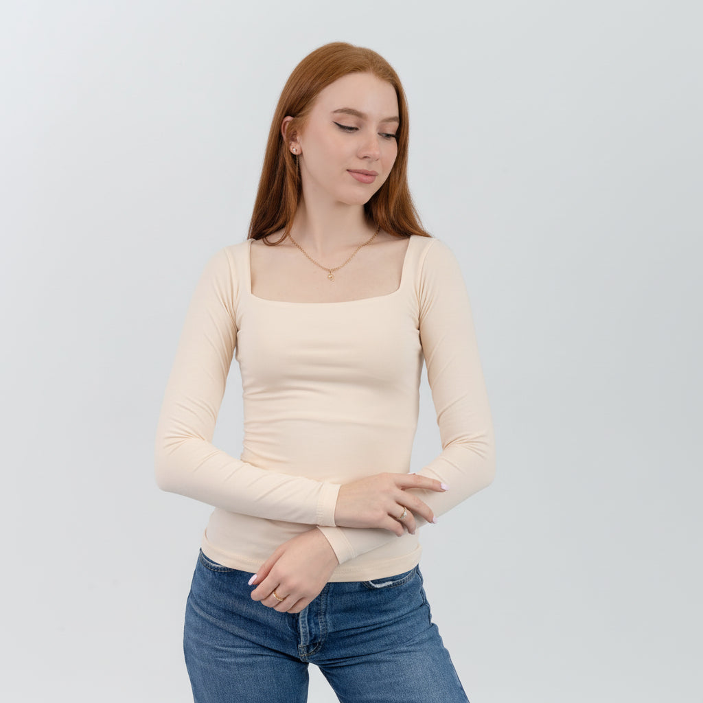 Square Neck Long Sleeve Top