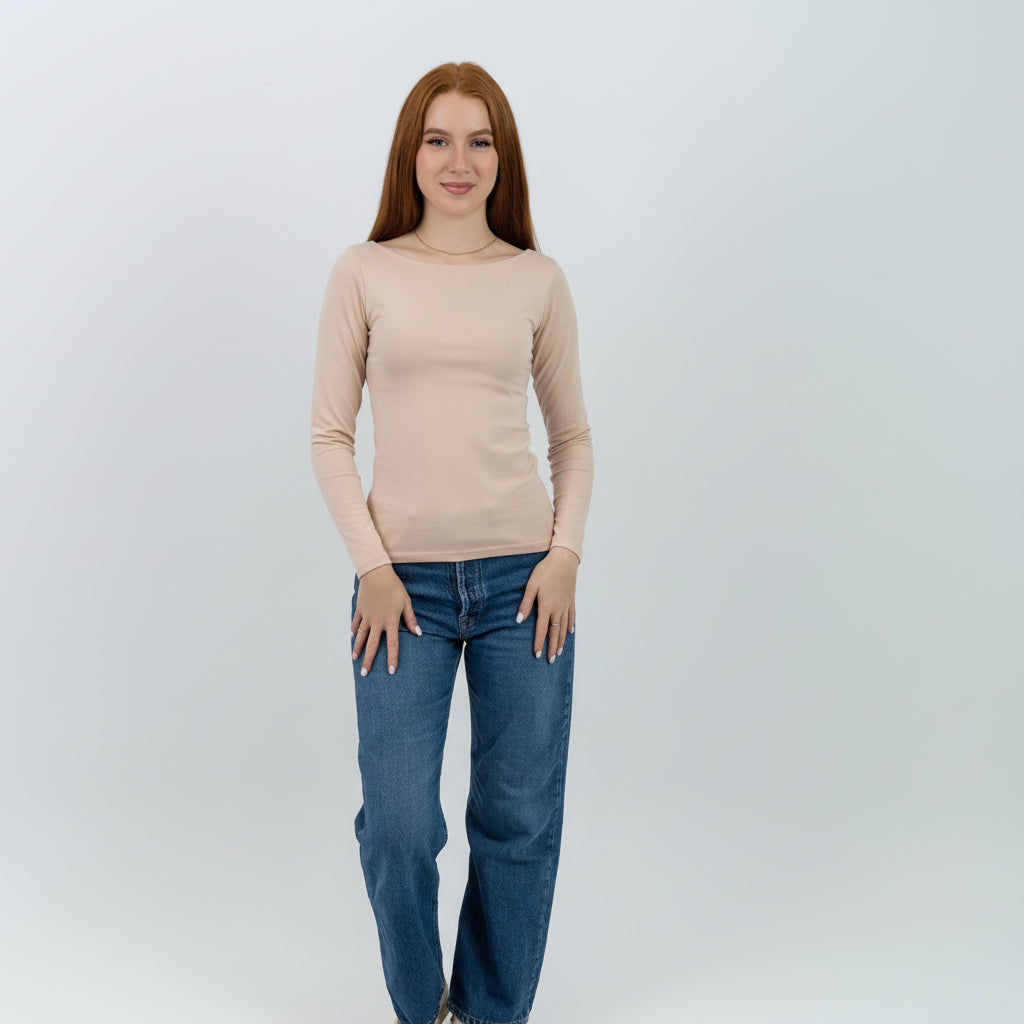 Straight Neck Long Sleeve Top