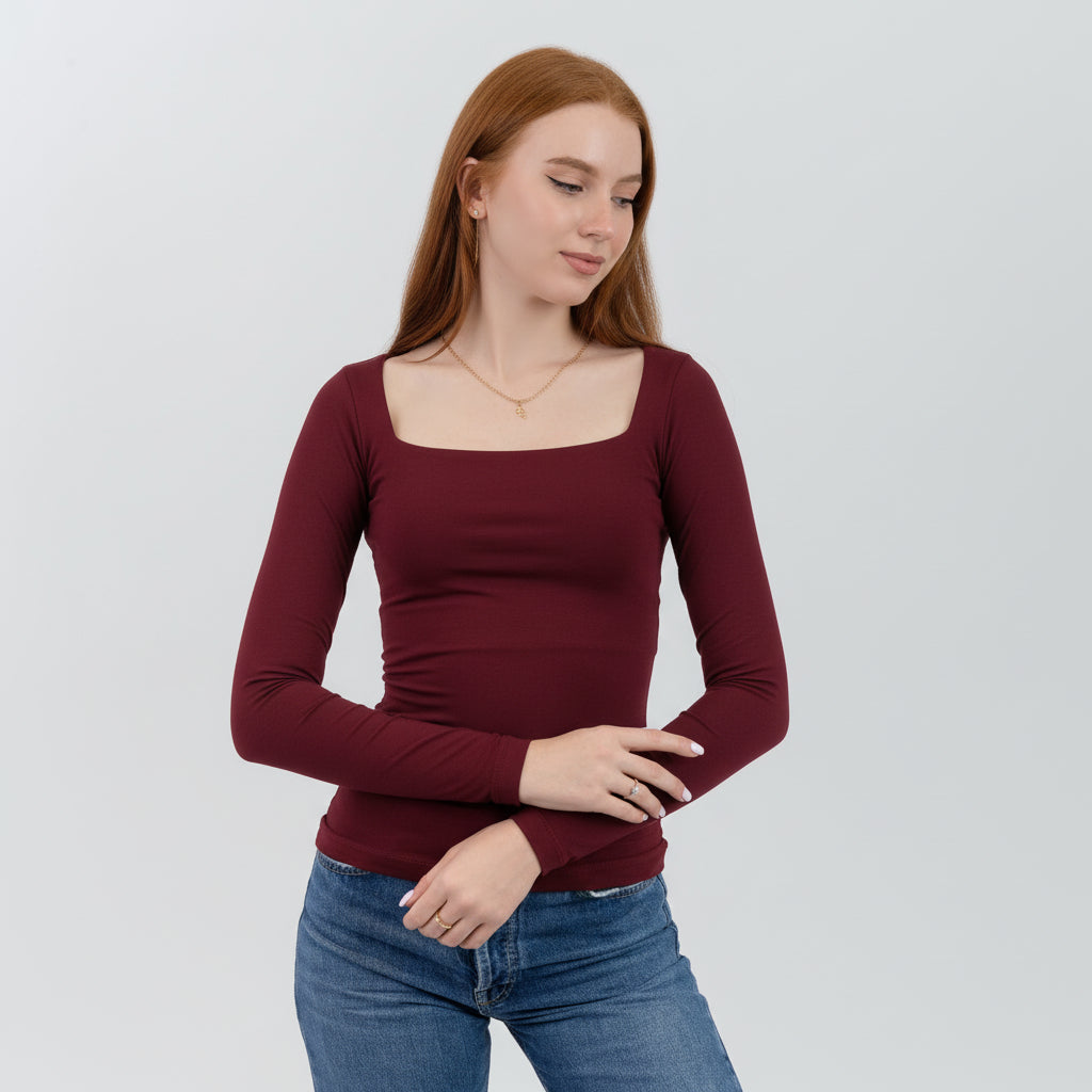 Square Neck Long Sleeve Top